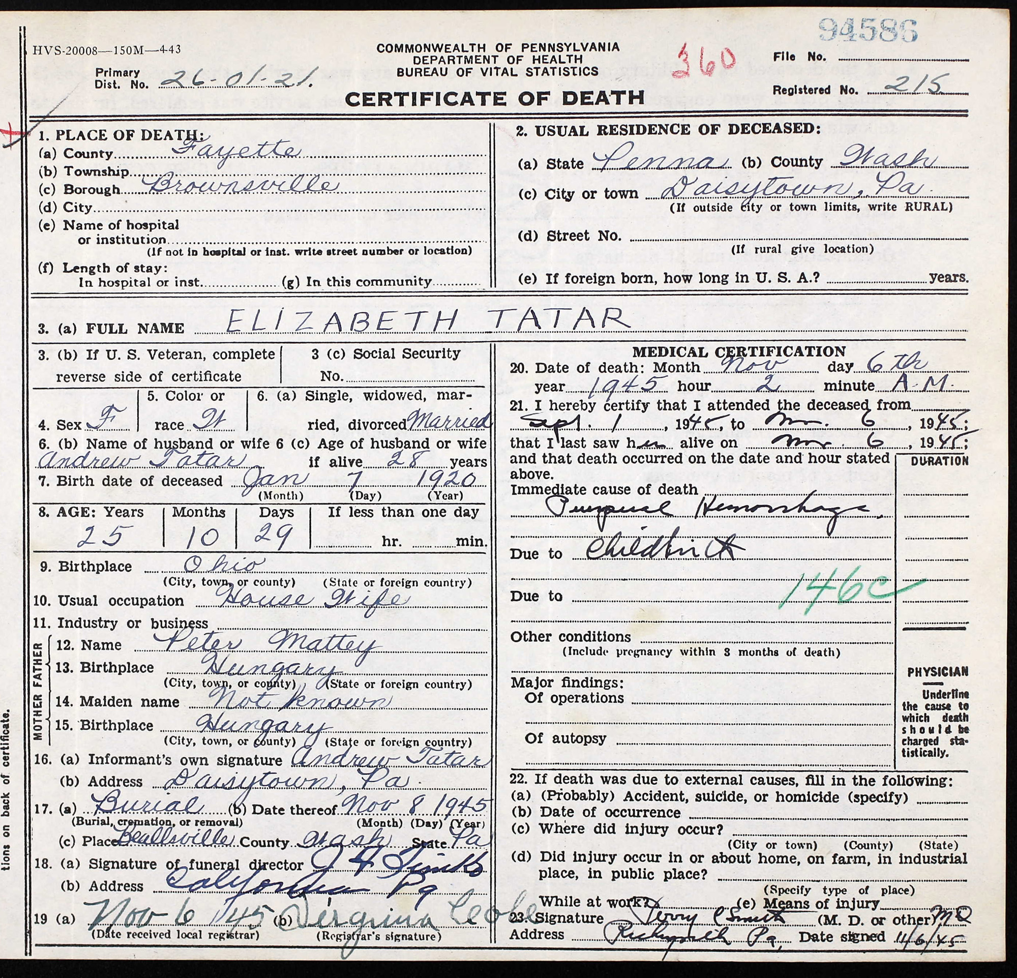 death certificate
